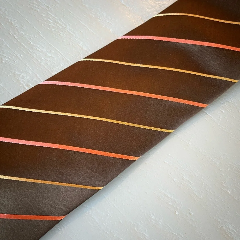 Kenneth Cole Brown Pink Striped Silk Tie 100% Silk Men’s